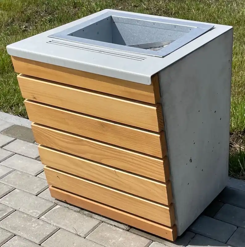 Kracherpreis Casa Padrino cestino dei rifiuti da parco naturale / grigio / argento A. 60 cm - Pattumiera urbana - Pattumiera in cemento