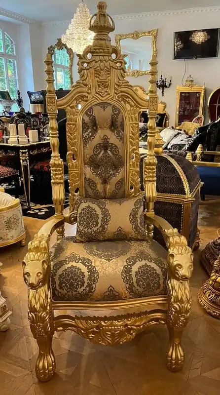 Pompöös di Casa Padrino poltrona trono barocco di lusso corona oro / grigio / oro - progettata da Harald Glööckler Sofort Bestellen