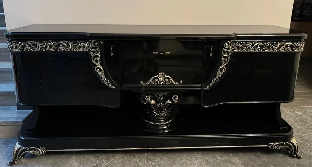 Top-Angebot Casa Padrino credenza barocco di lusso nero / argento 230 cm - Mobili barocchi