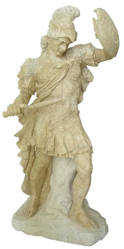 Abverkauf Casa Padrino scultura in marmo in stile antico soldato romano sinistro beige / grigio A. 210 cm - Decorazione da giardino
