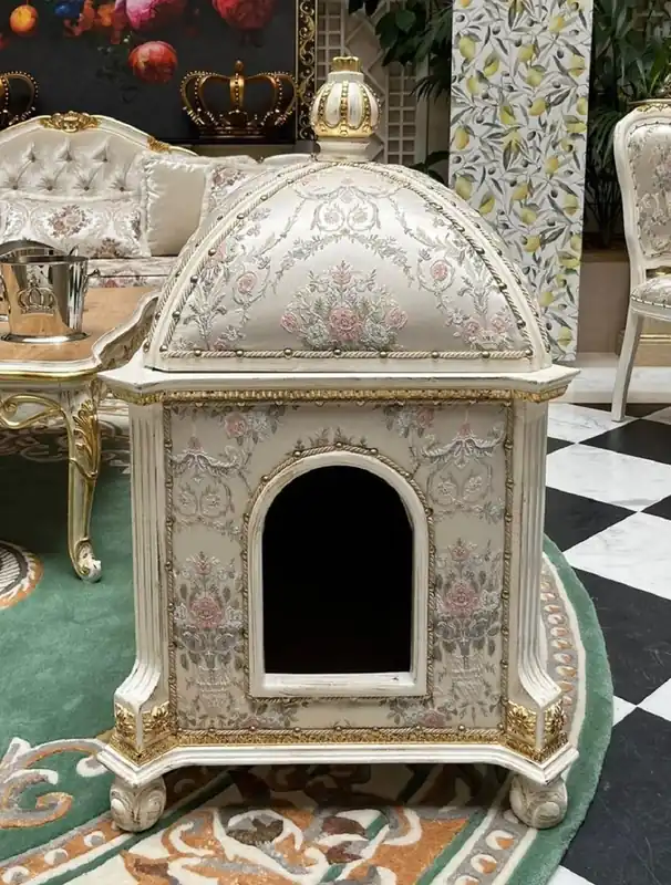 Garantierte Lieferung Pompöös di Casa Padrino casa per gatti barocco Provenza argento / crema bianco / oro - disegnato da Harald Glööckler