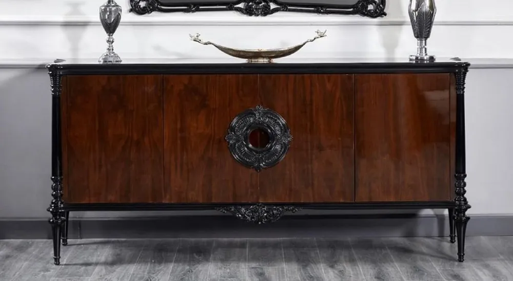 Direktkauf Casa Padrino credenza barocco di lusso nero / marrone scuro 225 cm - Mobili barocchi