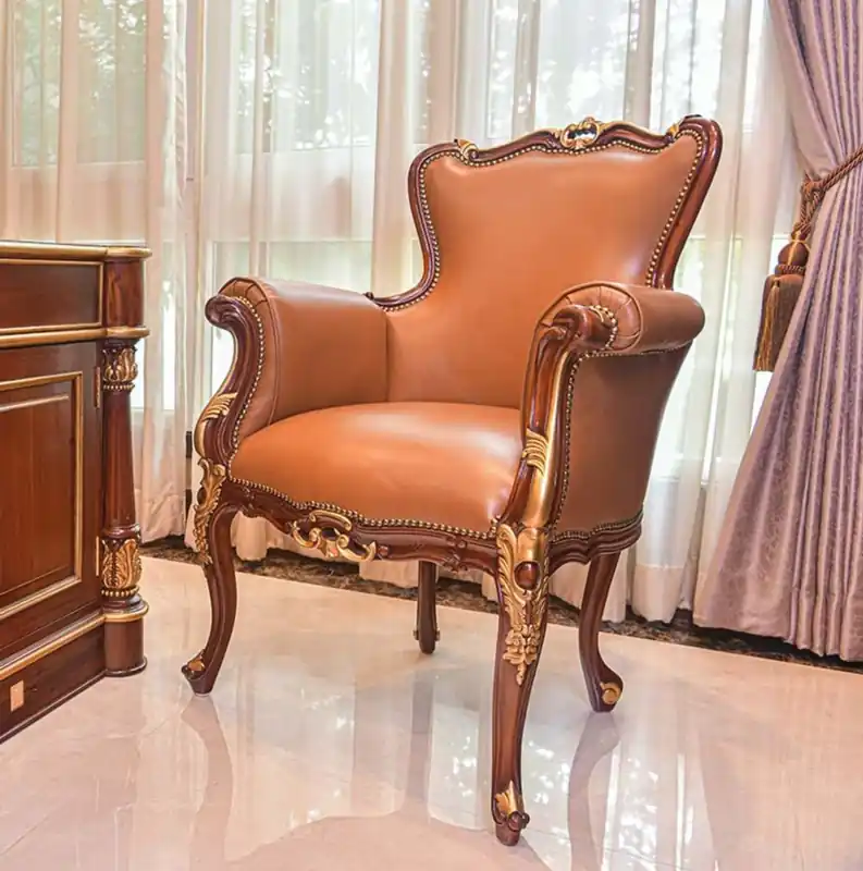 Casa Padrino poltrona barocco di lusso in vera pelle marrone / oro - Mobili barocchi in pelle - Fatto in Italia Sonderangebot