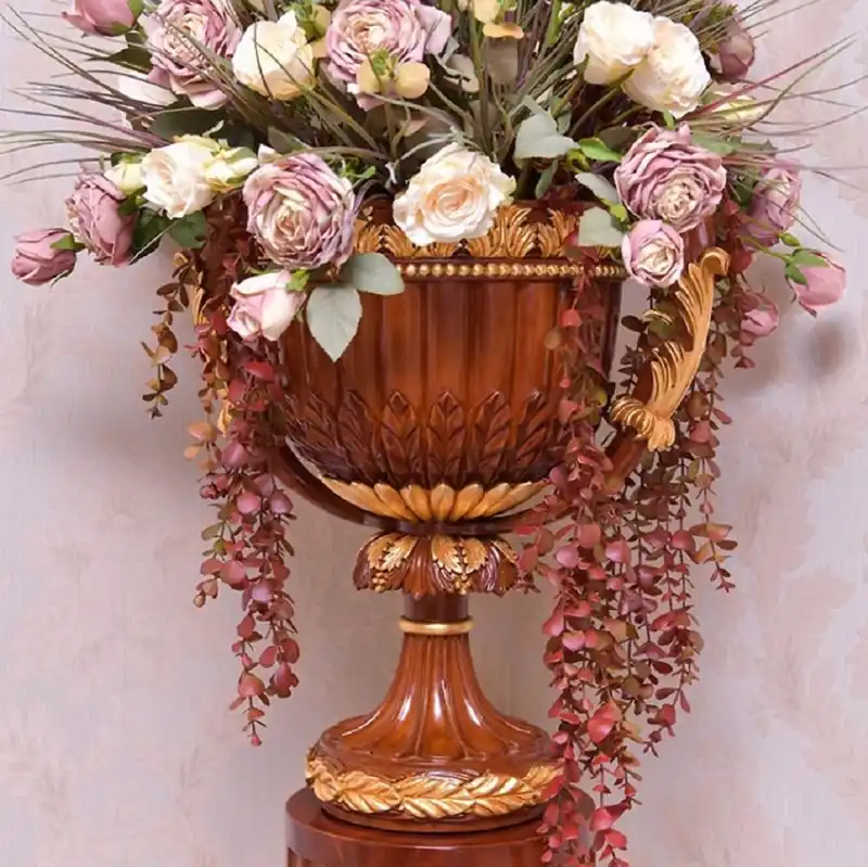 Mega-Angebot Casa Padrino vaso decorativo barocco di lusso marrone / oro A. 55 cm - Vaso da fiori in legno massello in stile barocco - Fatto in Italia