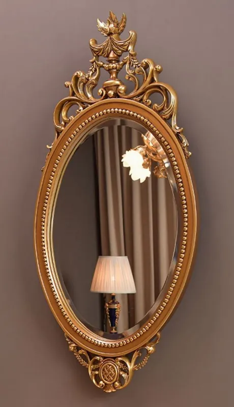 Abverkauf Casa Padrino specchio barocco di lusso marrone / oro A. 102 cm - Specchio da parete ovale in stile barocco - Fatto in Italia