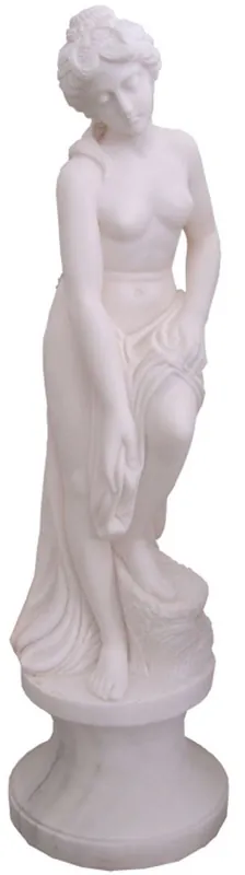 Neuheit Casa Padrino Scultura Art Nouveau in Marmo Donna su Colonna Bianco A. 120 cm