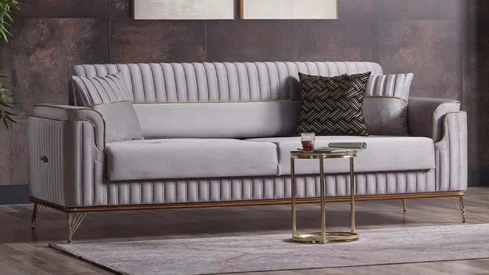 Casa Padrino divano da soggiorno di lusso con funzione letto grigio / oro 225 cm - Mobili di lusso Top-Angebot
