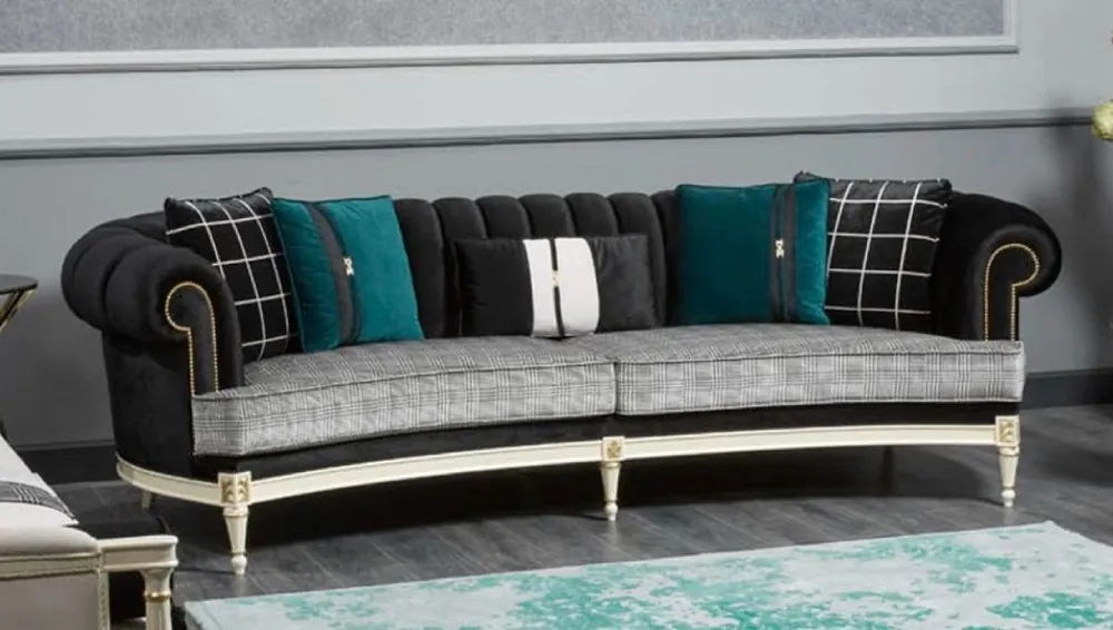 Saisonangebot Casa Padrino divano barocco di lusso nero / grigio / bianco / oro 290 cm - Mobile da soggiorno barocco