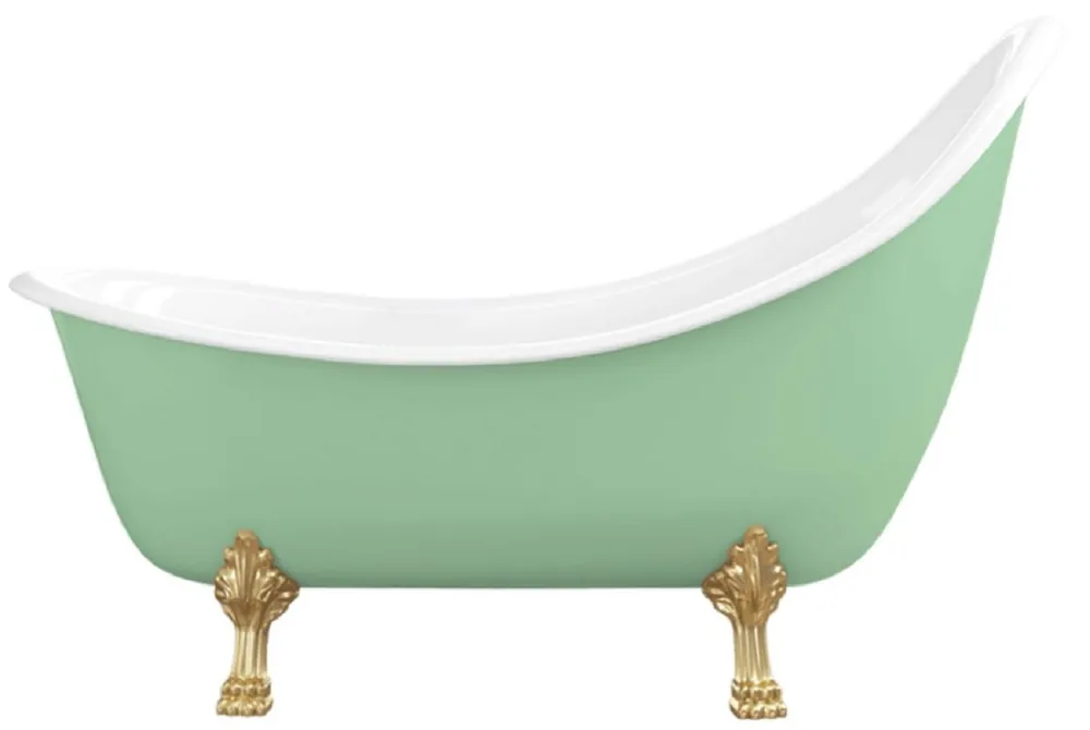 Casa Padrino vasca da bagno Art Nouveau verde chiaro / bianco / oro 180 cm - Vasca da bagno autoportante in stile retrò Mega-Angebot