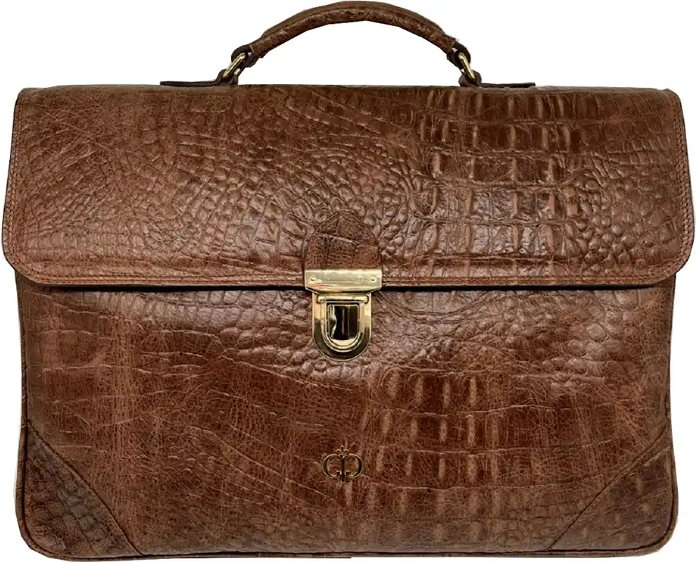 Mega-Angebot Casa Padrino file valigetta da uomo di lusso in vera pelle in look coccodrillo marrone / oro 42 cm - Fatto in Italia