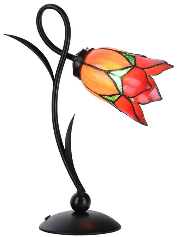 Jetzt Bestellen Casa Padrino Lampada da tavolo Tiffany Art Deco Nero / Arancione / Rosso / Verde A. 40 cm - Lampade Tiffany
