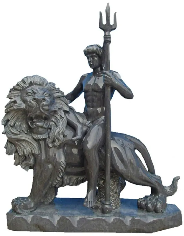 Casa Padrino scultura in marmo in stile antico uomo su leone destro grigio A. 100 cm - Decorazione da giardino Heißes Angebot