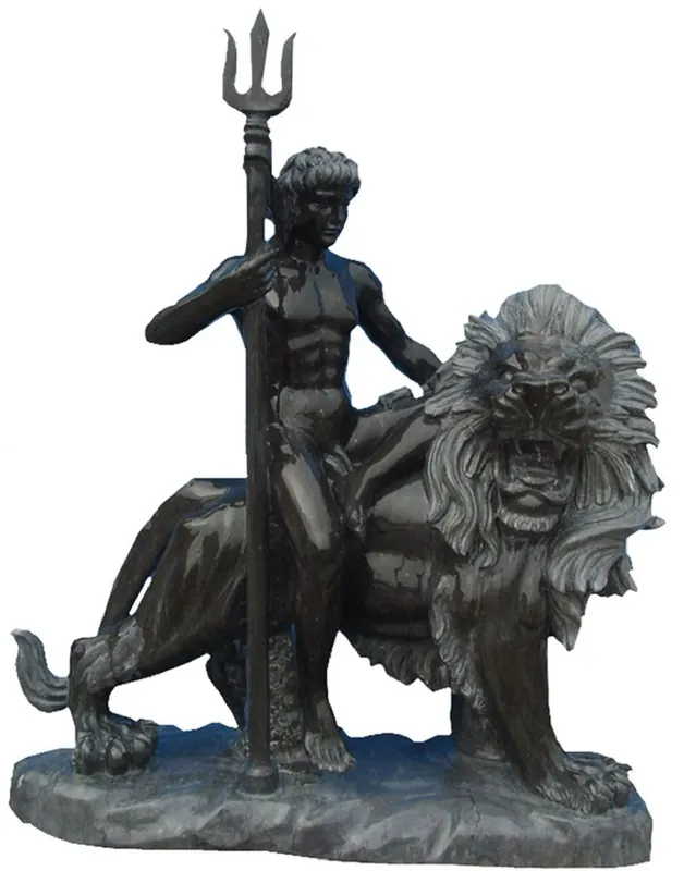Kracherpreis Casa Padrino scultura in marmo in stile antico uomo su leone sinistra nero / grigio A. 100 cm - Decorazione da giardino