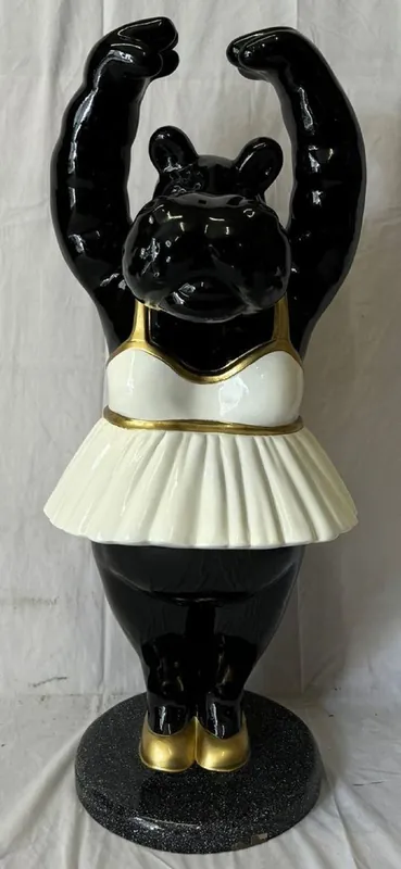 Jetzt Kaufen Casa Padrino scultura decorativa XXL ippopotamo ballerina nero / bianco / oro A. 98 cm