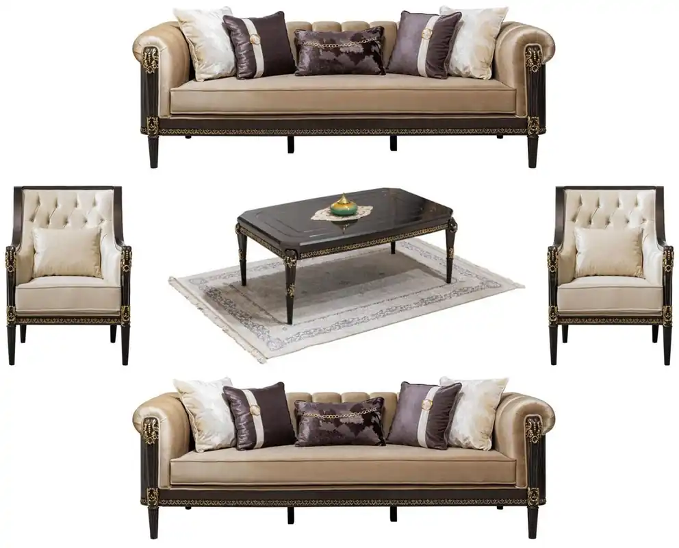 Ausverkauf Casa Padrino set di mobili da soggiorno barocco di lusso marrone chiaro / crema / marrone scuro / oro