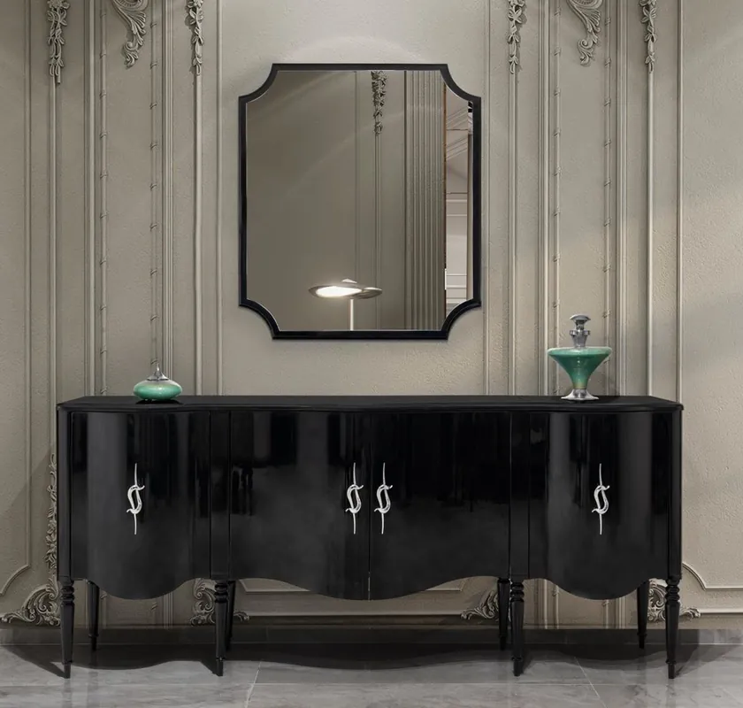 Casa Padrino credenza barocco di lusso con specchio a parete nero / argento - Mobili barocchi Super-Preis