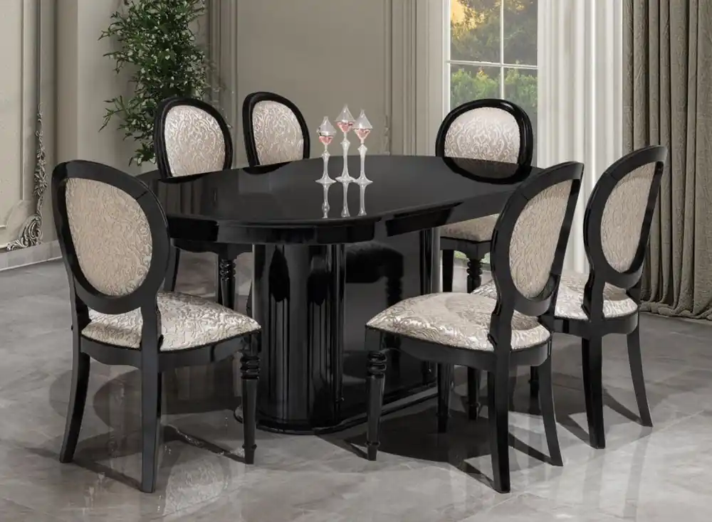 Must-Have Casa Padrino set da sala da pranzo barocco di lusso argento / nero - 1 Tavolo da pranzo e 6 sedie da pranzo