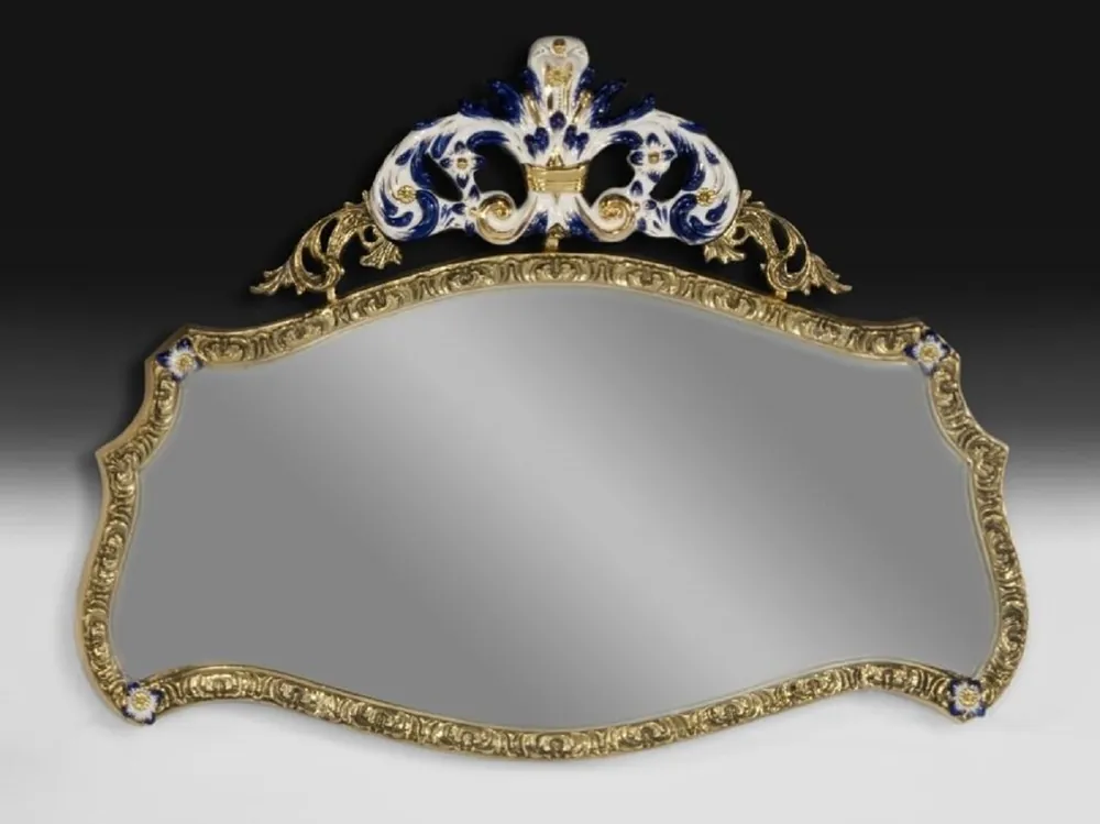 Top-Seller Casa Padrino specchio barocco di lusso in bronzo oro / bianco / blu 107 cm - Mobili barocchi