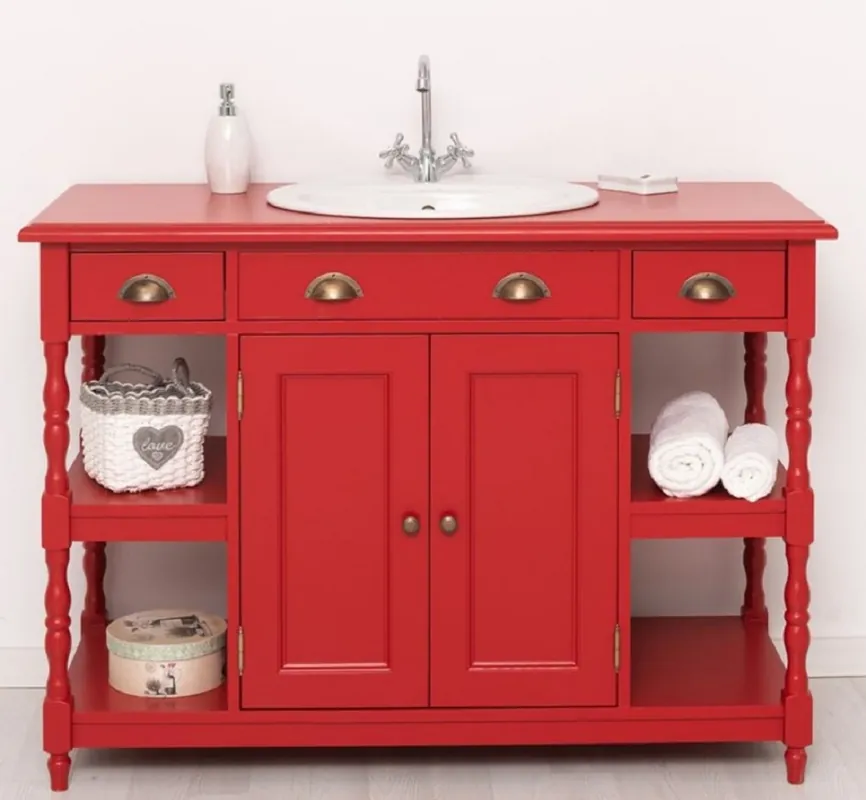 Mega-Angebot Casa Padrino mobile lavabo in legno massello in stile country rosso 128 cm - Mobile da bagno in stile country