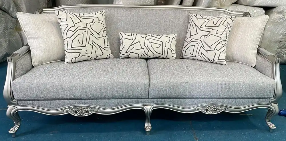 Casa Padrino divano da soggiorno barocco di lusso grigio / argento 217 cm - Mobile da soggiorno barocco Schneller Versand