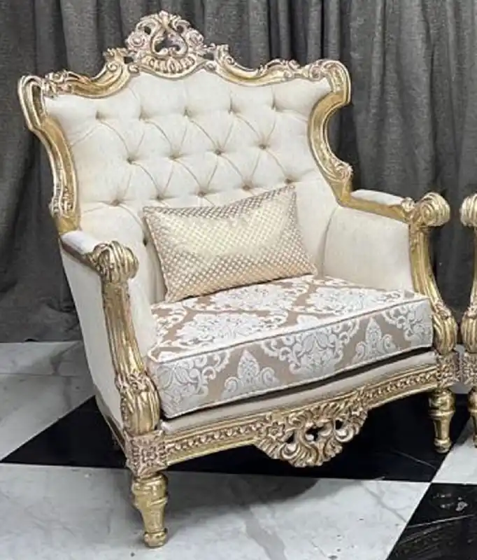 Casa Padrino poltrona da soggiorno barocco di lusso crema / bianco / oro - Mobili da soggiorno barocchi Direktkauf