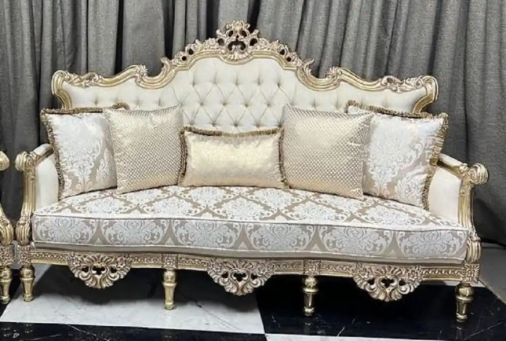 Casa Padrino divano da soggiorno barocco di lusso crema / bianco / oro 230 cm - Mobili da soggiorno barocco Direktkauf