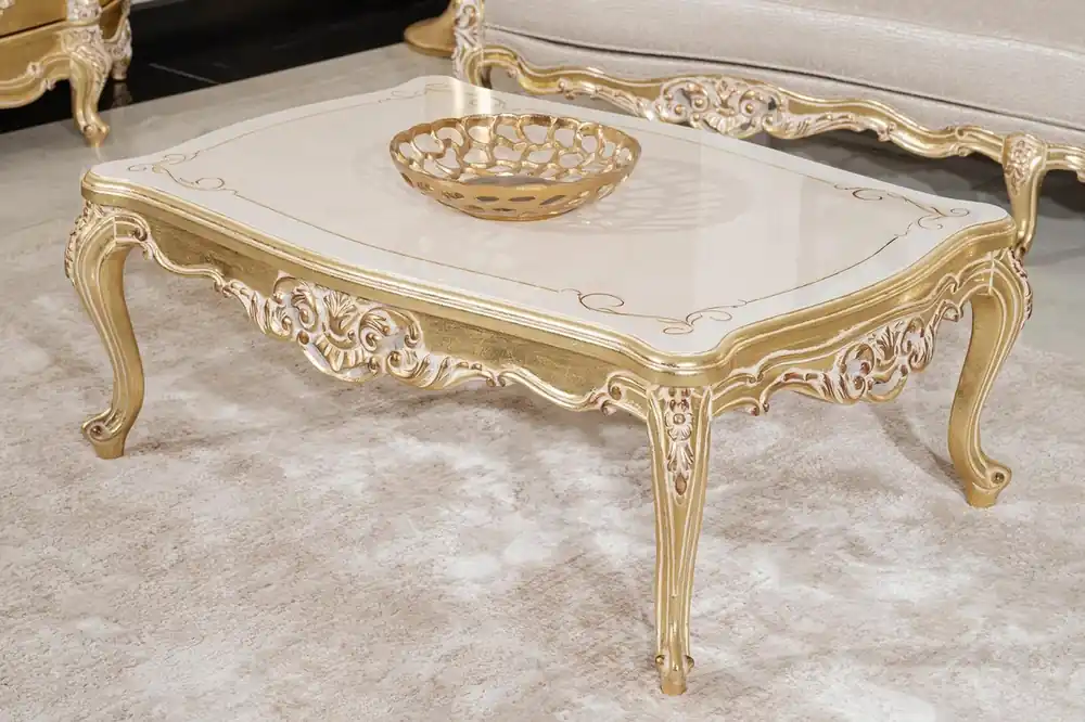 Rabatt Casa Padrino tavolo da soggiorno barocco di lusso crema / oro 120 cm - Mobile da soggiorno in stile barocco