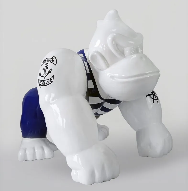 Schnäppchen Casa Padrino scultura decorativa XXL scimmia gorilla bianco / blu / nero A. 104 cm - Figura Decorativa XXL