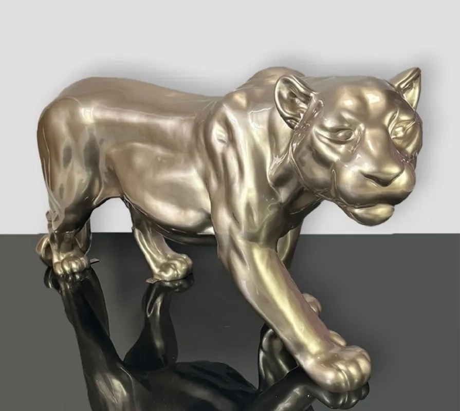 Solange Der Vorrat Reicht Casa Padrino scultura decorativa XXL pantera oro metallizzato 160 x A. 72 cm - Figura da giardino a grandezza naturale