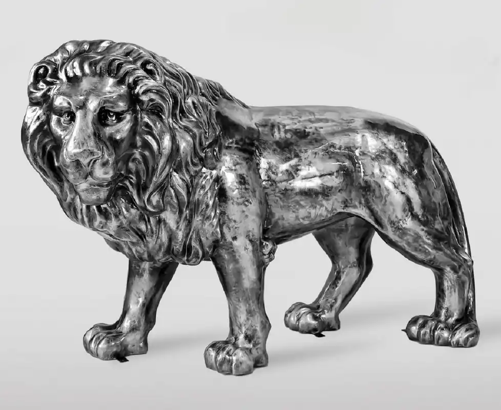 Casa Padrino scultura decorativa XXL leone argento antico 185 cm - Figura decorativa da giardino a grandezza naturale Aktuell