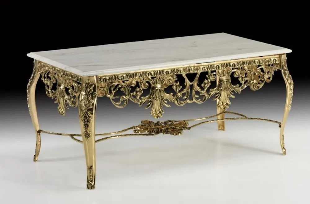 Abverkauf Casa Padrino tavolo da pranzo barocco di lusso con piano in marmo oro / crema 118 cm - Mobile da soggiorno barocco