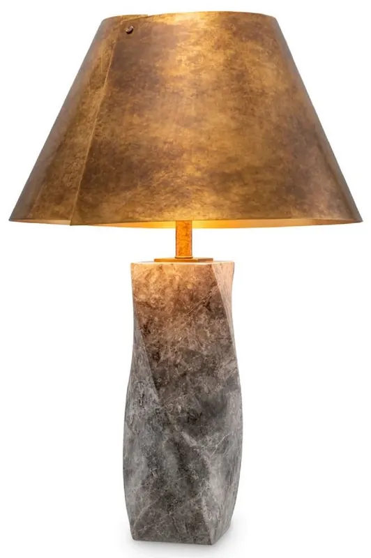 Casa Padrino lampada da tavolo di lusso in marmo con paralume in metallo grigio / ottone antico Ø 53 x A. 78 cm Top-Preis