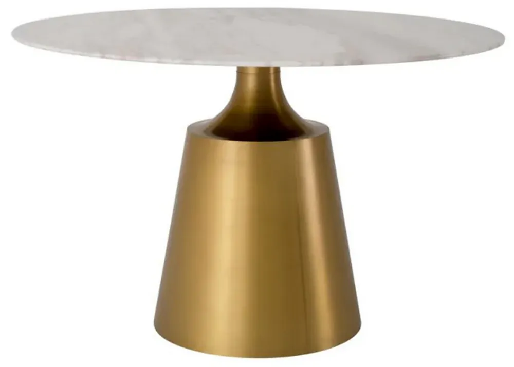 Casa Padrino Luxus Esstisch Weiß / Messingfarbig Ø 120 x H. 77 cm - Runder Marmor Küchentisch - Luxus Esszimmer Möbel Begrenztes Angebot
