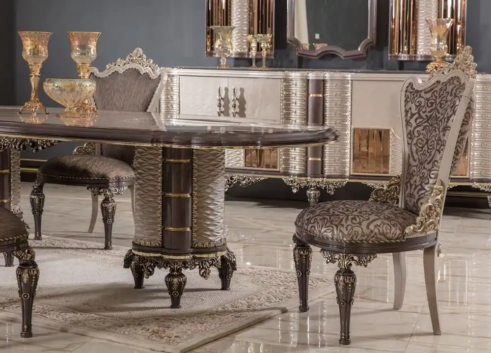 Casa Padrino set di 6 sedie da pranzo barocco di lusso grigio / marrone / oro A. 110 cm - Mobile da pranzo barocco Bestpreis