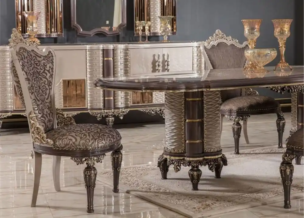 Casa Padrino set di 8 sedie da pranzo barocco di lusso grigio / marrone / oro A. 110 cm - Mobile da pranzo barocco Sonderaktion