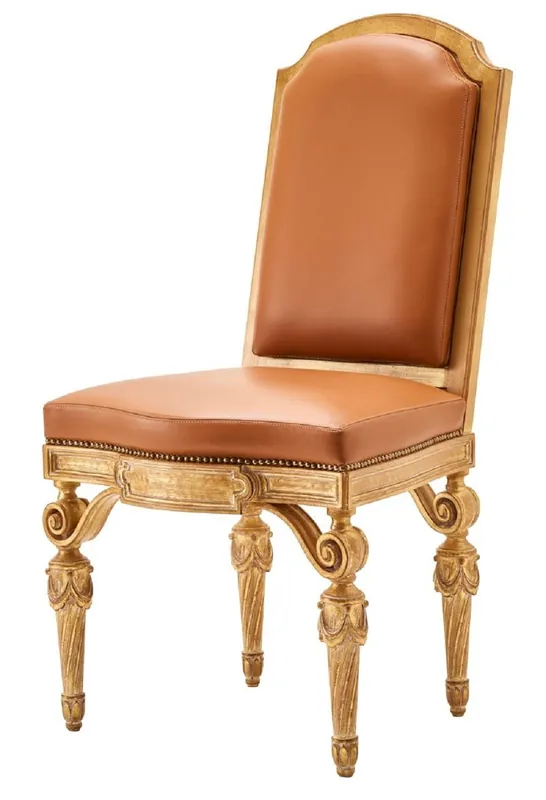 Casa Padrino sedia da sala da pranzo barocco di lusso in vera pelle marrone / naturale - Mobili barocchi - Fatto in Italia Markenprodukt
