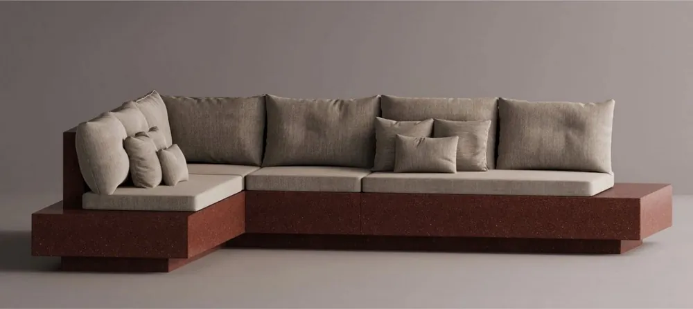 Preiswert Casa Padrino divano angolare di lusso crema / marrone 335 x 265 cm - Divano modulare in cemento resistente alle intemperie