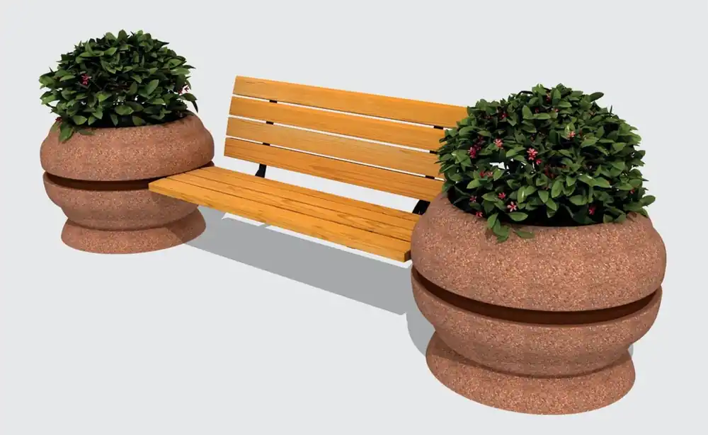 Casa Padrino panca da parco - Panca della città con 2 vasi da fiori naturale / nero / marrone 310 cm - Mobili per esterni e parchi Begrenztes Angebot