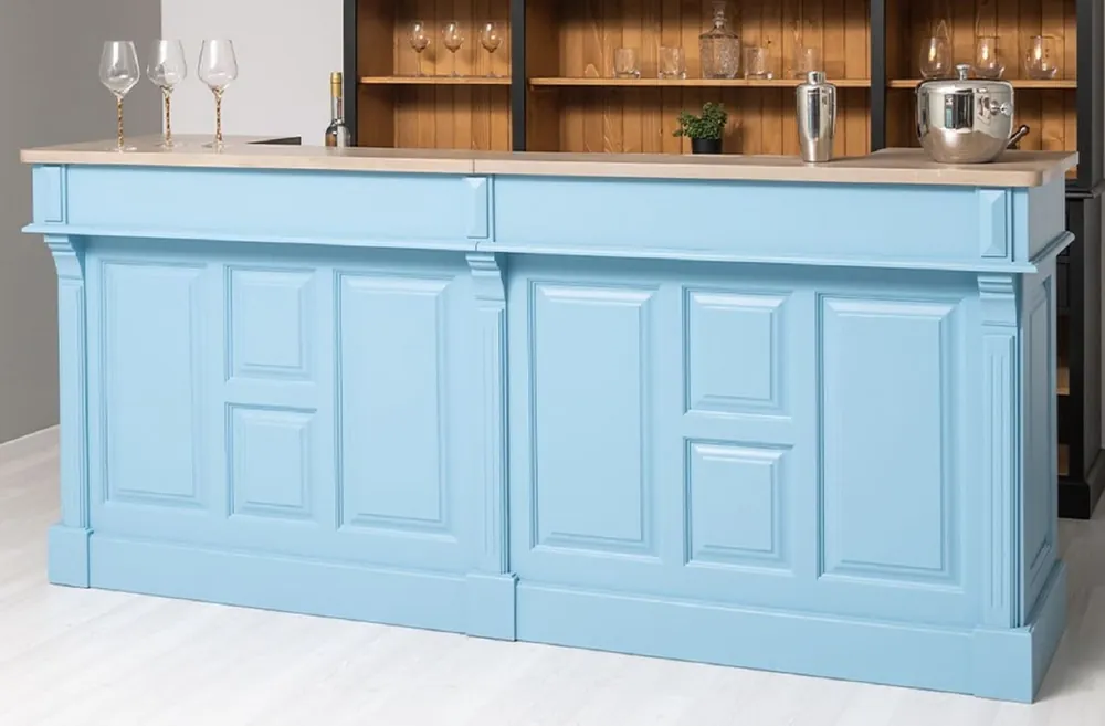 Aktuell Casa Padrino bancone bar stile country in legno massello azzurro / beige 240 cm - Mobile bar in stile country