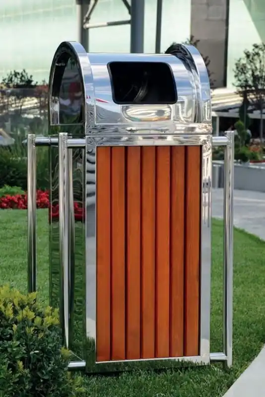 Casa Padrino cestino dei rifiuti da parco argento / marrone A. 90 cm - Pattumiera urbana - Pattumiera in acciaio inossidabile Nur Heute