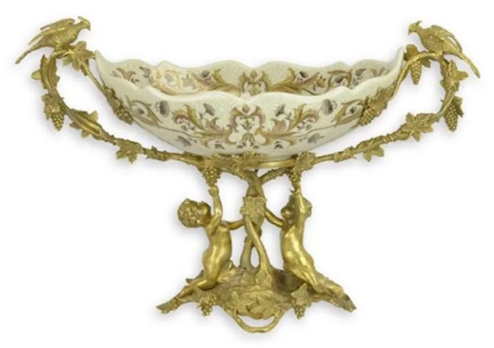 Meistverkauft Casa Padrino ciotola decorativa Art Nouveau crema / ottone 50 x A. 29,5 cm - Portafrutta in porcellana