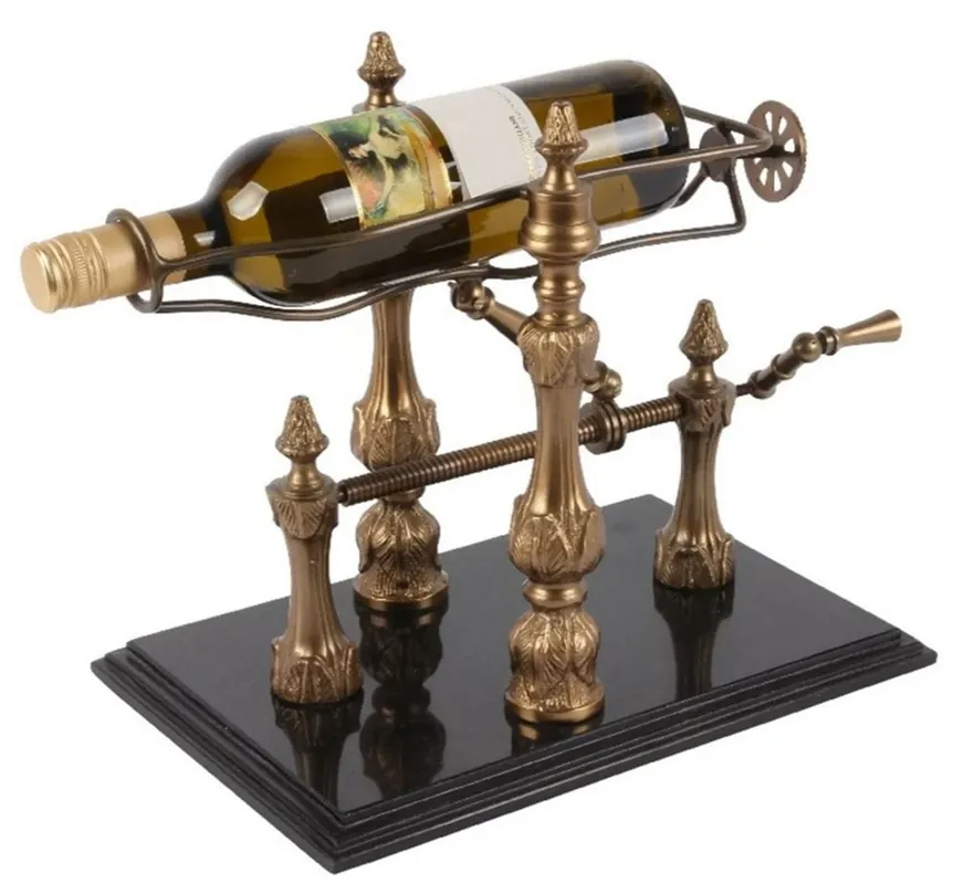 Top-Seller Casa Padrino portabottiglie di vino Art Nouveau oro / nero 40 cm - Portabottiglie con base in marmo