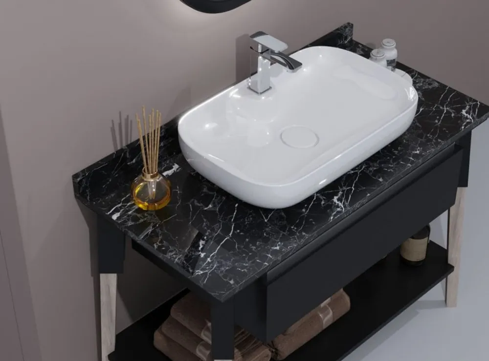 Super-Preis Casa Padrino set da bagno barocco di lusso grigio opaco / bianco - 1 Lavabo barocco con lavabo in ceramica e 1 Specchio da parete barocco a LED - Mobilier de salle de bain barocco