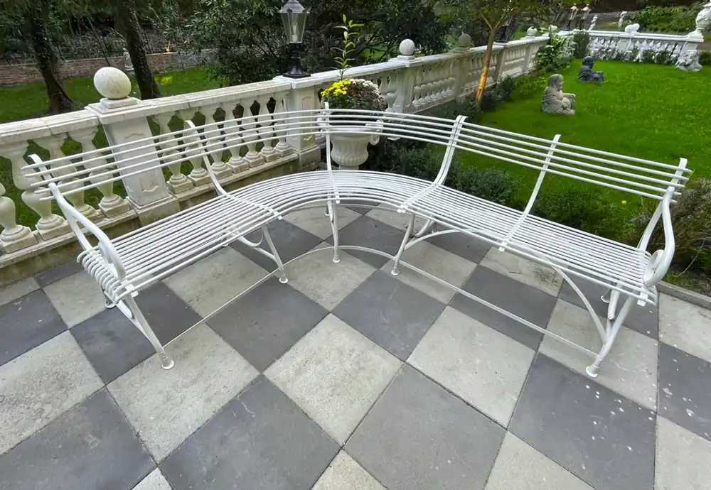 Nur Heute Casa Padrino panca da giardino Art Nouveau 250 x 210 x A. 90 cm - Panca curva in ferro battuto - Art Nouveau