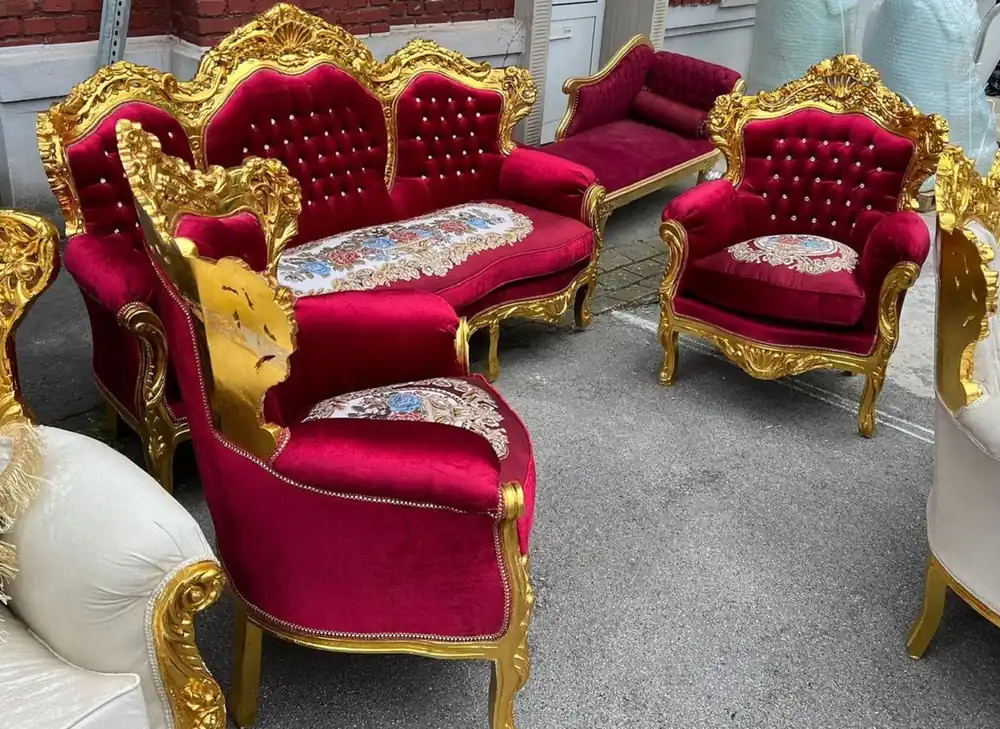 Schnäppchen Casa Padrino set da soggiorno barocco di lusso bordeaux rosso / oro - Magnifici mobili barocchi