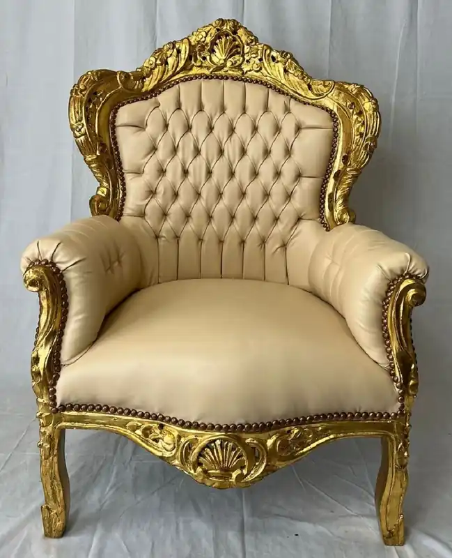 Casa Padrino poltrona barocco in pelle artificiale beige / oro - Mobile da soggiorno barocco Markenprodukt