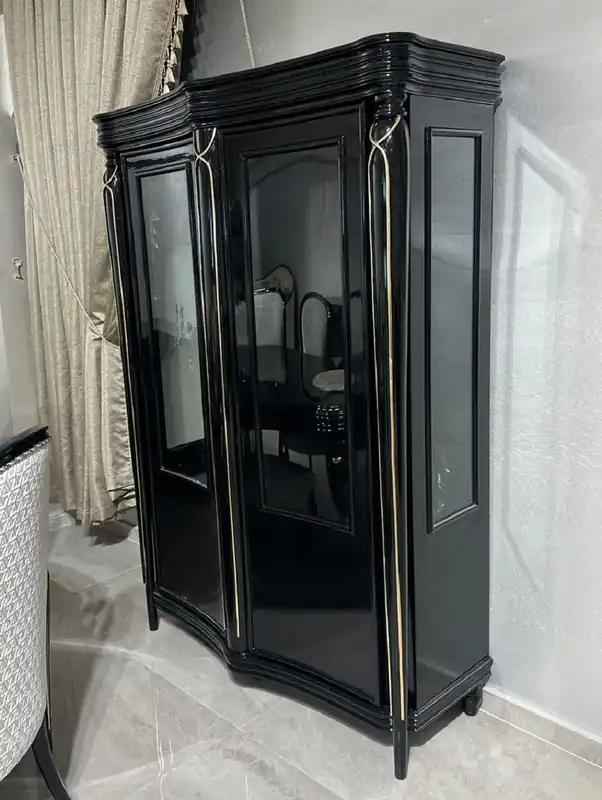 Casa Padrino vetrina barocco di lusso con 2 ante in vetro nero / oro - Mobile da pranzo barocco Direktkauf