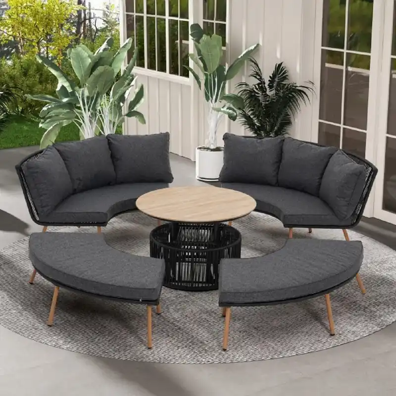 Bestpreis Casa Padrino set di mobili da giardino di lusso grigio / naturale - 2 Divani da giardino e 2 Panchine da giardino e 1 Tavolo da giardino