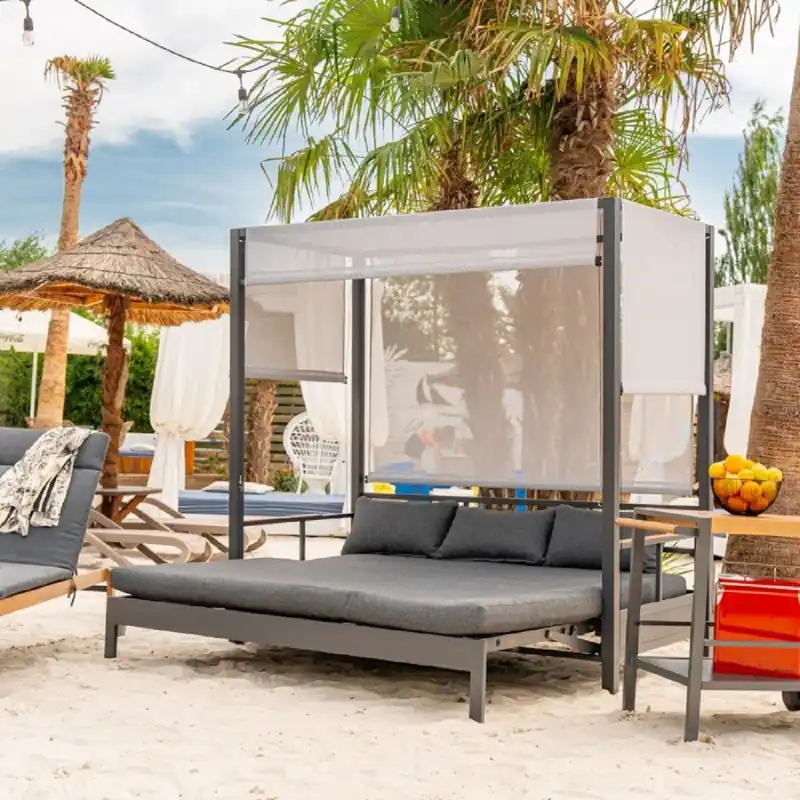 Günstig Casa Padrino lettino prendisole / lettino da giardino di lusso con baldacchino grigio A. 196 cm - Mobili da spiaggia e da giardino