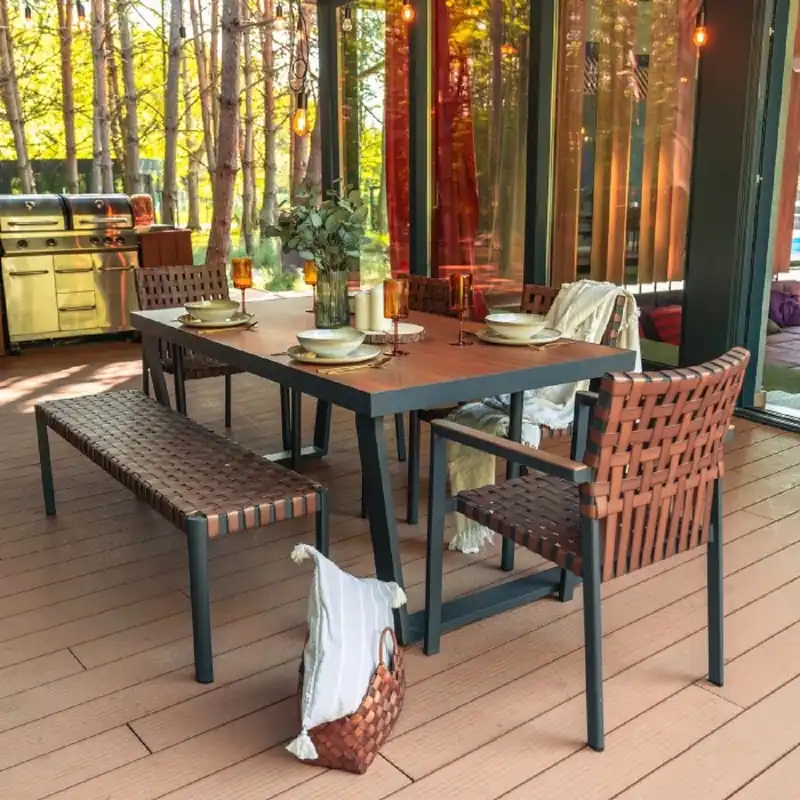 Sichere Zahlung Casa Padrino set di mobili da giardino di lusso marrone / grigio - 1 Tavolo da giardino e 4 Sedie da giardino e 1 Panca da giardino